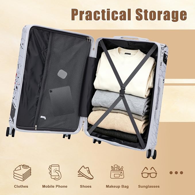 Hardside Luggage Sets, Lightweight Stripes Suitcase with Spinner Wheels, Black-PC - Image 7