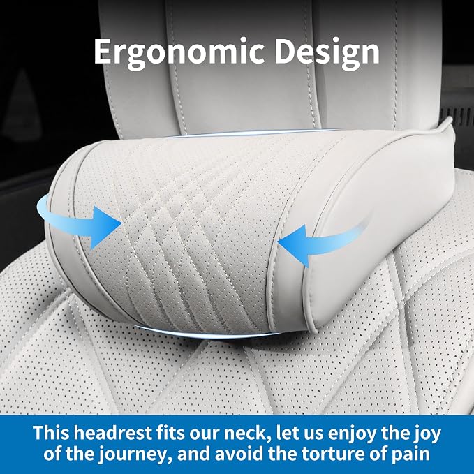 Car Headrest Memory Foam Neck Pillow for Driving Off-White 2 Pack | Soft Comfortable Leather Seat Head Rest Pillow Headrest Travel Neck Support Cushion for Most Cars SUV Home Office Chair - Image 3