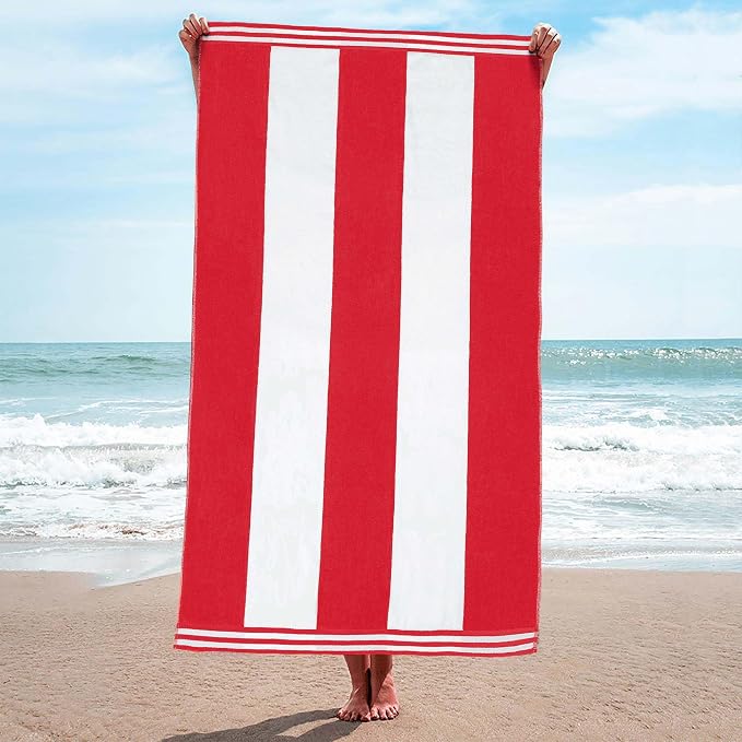 Superior Cotton Nautical Stripe Beach Towels, Colorful Towels for Adult, Kid, Pool, Swimming, Sand, Travel, Large Oversized, Absorbent, Fast Drying, Bath Basics, Cabana Collection, 1 Piece, Red by SUPERIOR