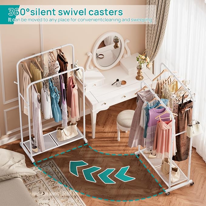 SINGAYE Wardrobe Standing Closet Clothing Rack With Shelf Hanging Clothes | Wardrobe Open Compact Small Metal Garment Hanger Stand Alone Free Standing Black Closet Rack Storage Organizer Heavy Duty - Image 6