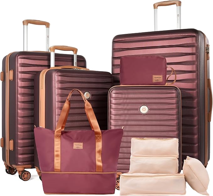 Travelhouse 10-Piece Hardshell Luggage Set with Spinner Wheels & TSA Lock | Lightweight ABS+PC hardside set includes 16", 20", 24", 28" suitcases + cosmetic case + duffel bag + packing cubes - Image 7