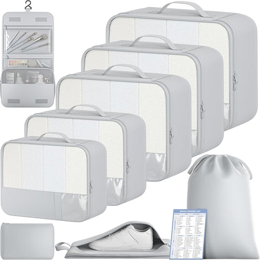 BAGAIL 9 Set Packing Cubes with Packing List Luggage Packing Organizers for Travel Accessories (Light Grey) by BAGAIL