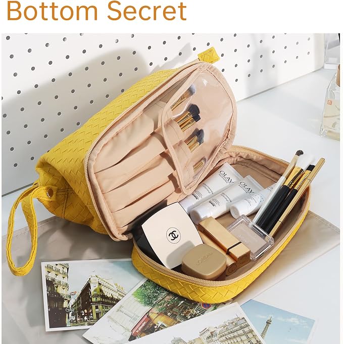 Abiudeng Large Capacity Makeup Bag Ladies Cosmetic Bag Travel Bag with Compartments Portable PU Leather Travel Makeup Bag with Handle - Image 5