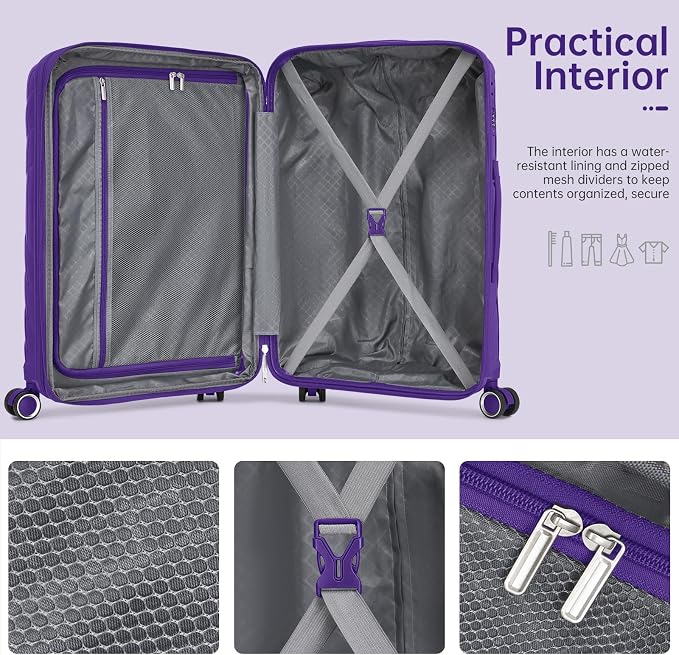 Carry On Luggage 22x14x9 Airline Approved, 20 Inch Expandable Hardshell Luggage Carry-on Suitcases with Spinner Wheels, Carry On Suitcase Set for Women (PURPLE) - Image 5