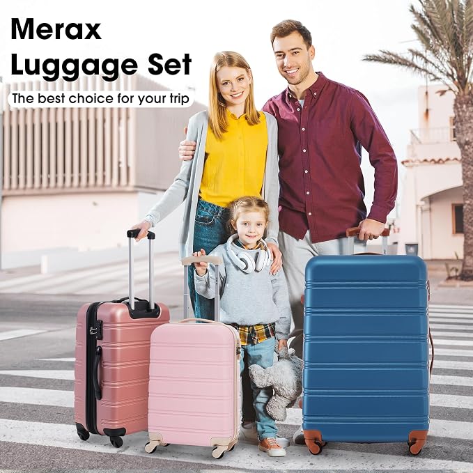 Merax Luggage Sets 2 Piece Expandable Hardside Luggage with Travel Bag Suitcase Set with Spinner Wheels(20+28+bag,Light Pink-1) - Image 2