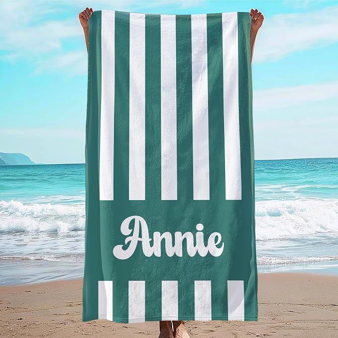 JML Personalized Beach Towel with Name, Custom Cabana Stripe Beach Towel, Customized Microfiber Pool Towel, Quick Dry & Absorbent Swim Towel for Adult,Mother's Day, Birthday, Summer Holiday,Vacation by JML