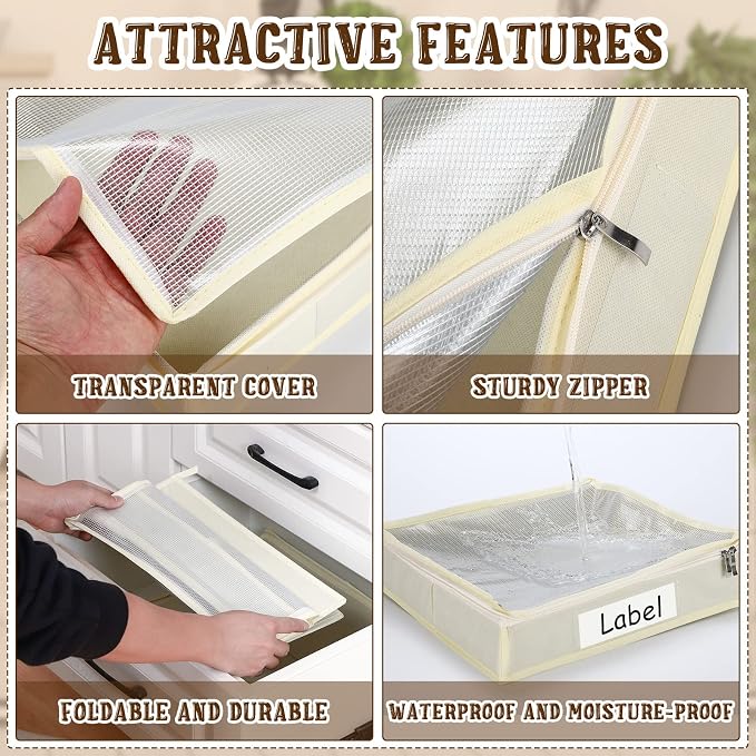 Panelee 6 Pcs 14 x 12 x 3 Inch Sweater Storage Bags Easy Gliding Zippered Sweater Package Organizer Closets Under The Bed Zippered Storage Bags with Label Pocket to Avoid Dust Dirt(Beige) - Image 3