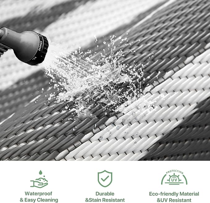 GENIMO Outdoor Rug, Waterproof Plastic Rugs for Patio, 8'x10' Grey White | Outside Larger Modern Carpet Mat for Porch Decor, Deck, Balcony, Camping, RV, Backyard, Picnic, Beach, Reversible - Image 5