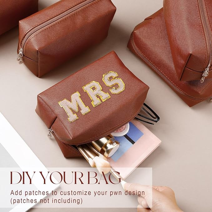 Kigeli Aesthetic Makeup Bags PU Leather Cosmetic Pouches Waterproof Plain Toiletry Bags Makeup Pouches Bulk for Women Party Gift Travel Storage Organizer(Brown,7.1 x 2.8 x 4.3 in) - Image 3