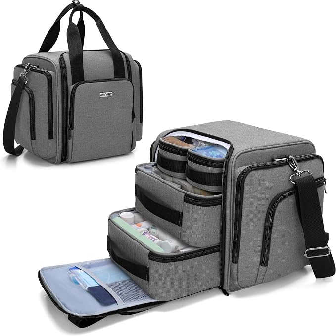BAFASO Large Pill Bottle Organizer with 4 Inner Removable Pouches, Medicine Bag Come with Shoulder Strap (Bag ONLY),Gray by BAFASO