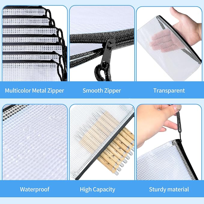 220 Pack A6 Mesh Zipper Pouch Bags Black 9.4 x 4.5 Inch Pencil Pouches Bulk Small Mesh Bags with Zipper Waterproof Zipper File Bags for Travel Puzzles School Office Supplies Organization - Image 3