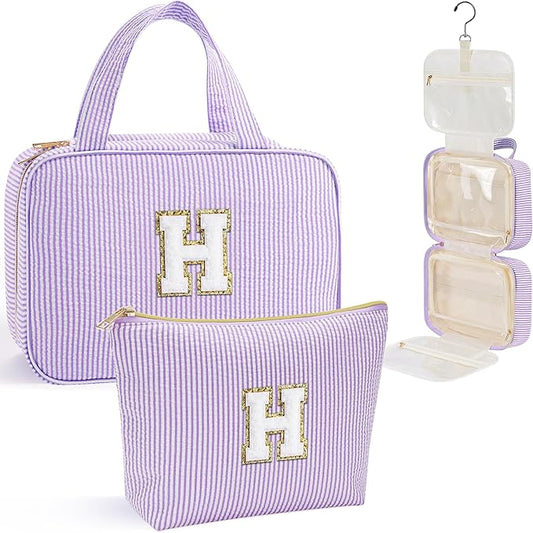 YOOLIFE Travel Toiletry Bag for Women - Hanging Toiletry Bag, Personalized Initial Toiletry Bags for Traveling Women, Portable Travel Toiletry Bag for Toiletries, Cosmetics - Letter H,Purple