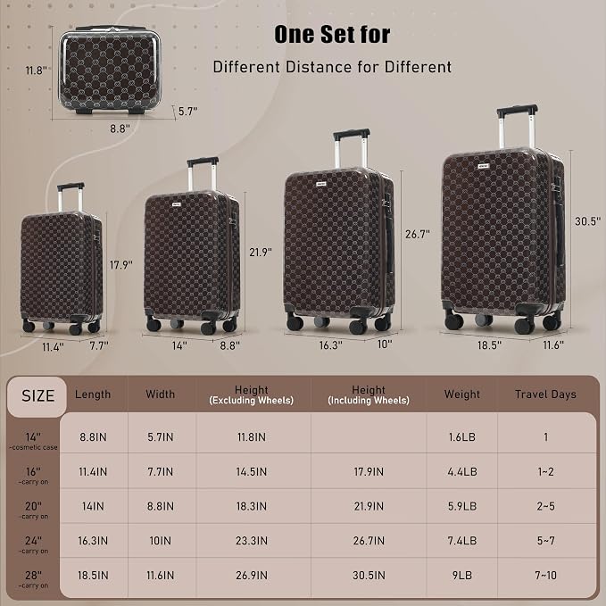 Hardside Luggage Sets, Lightweight Suitcase with Spinner Wheels, Brown Patterns - Image 5