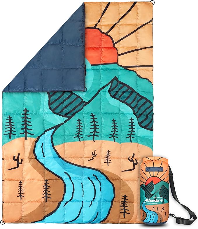 4Monster Down Camping Blanket, 650 Fill Power Ultralight Packable Puffy Blanket, Warm, Waterproof & Windproof Outdoor Quilt for Backpacking, Travel, Stadium, Beach by 4Monster