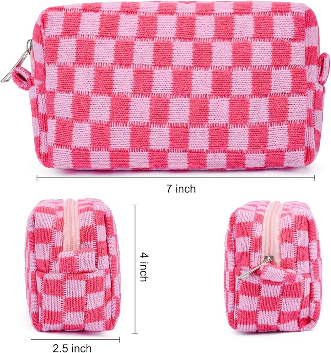 SOIDRAM 2 Pack Checkered Makeup Bag for Women, Cute Makeup Pouch Small Makeup Bag Travel Cosmetic Organizer for Toiletries, Brushes & Skincare - Image 5