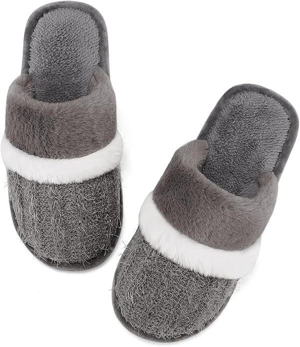 MAXTOP Womens Cozy Memory Foam Slippers Soft Warm Slip On Faux Fur House Slippers,Anti-Skid Rubber Sole,Creative Gifts for Women Mom Girlfriend