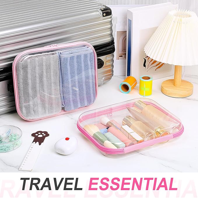 Hoolerry 4 Pcs Hard Clear Zipper Case Makeup Bags Plastic Zipper Pouch Transparent Storage Box Containers for Cosmetics, Snacks, Building Blocks, Puzzles(Clear,9.8 x 7.9 x 2 in,Pink) - Image 7