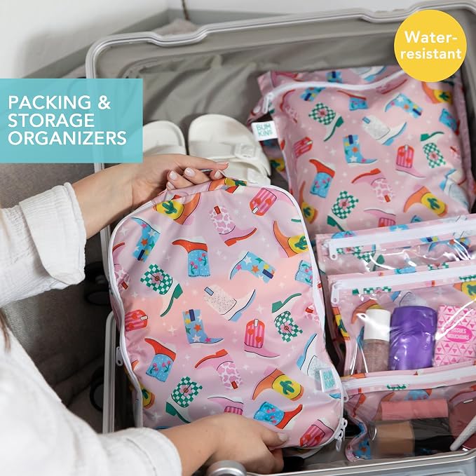 Bumkins Packing Cubes and TSA Approved Pouches for Travel Bag, Organize Luggage with Compression Bags, Essential Traveling Accessories to Pack Clothes, Toiletries Carry On Suitcase, 5-pc Cowgirl Boots - Image 2