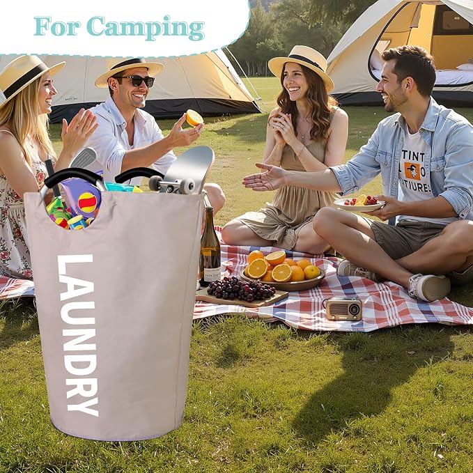WOOHA 125L Large laundry basket,Collapsible laundry hamper, Tall Clothes Baskets Folding Washing Bin Foldable Fabric Hamper Bags for Bedroom, Closet,Bathroom,College,laundry bag,khaki - Image 2