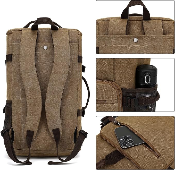 Kalesi Gym Duffle Bag Backpack 4-Way Vintage canvas with Shoes Compartment for travel Sport Hiking laptop (Vintage coffee) - Image 3