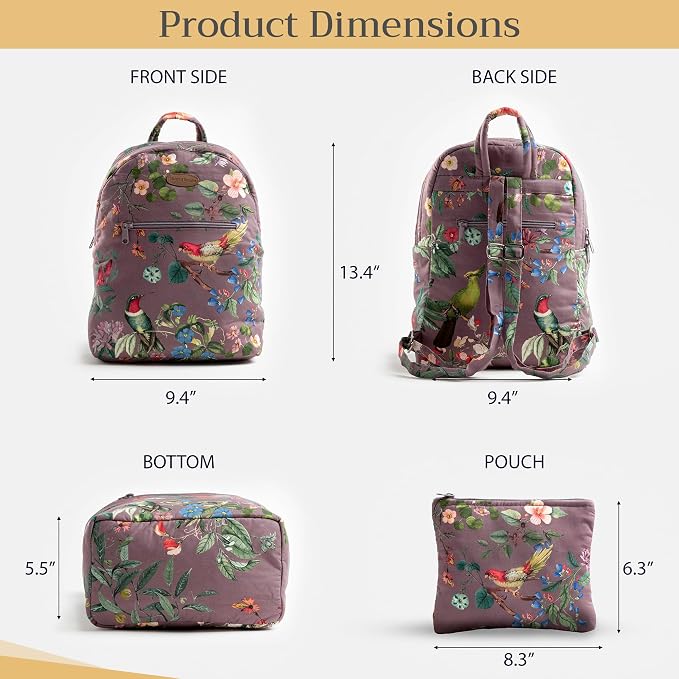 Maison d' Hermine Backpack for Women Men Cotton Shoulder Multipurpose Rucksack with Small Pouch Lightweight Multi Pocket Bag for Travel Work Beach Perfect for Spring Summer (Eden - Violet) - Image 5