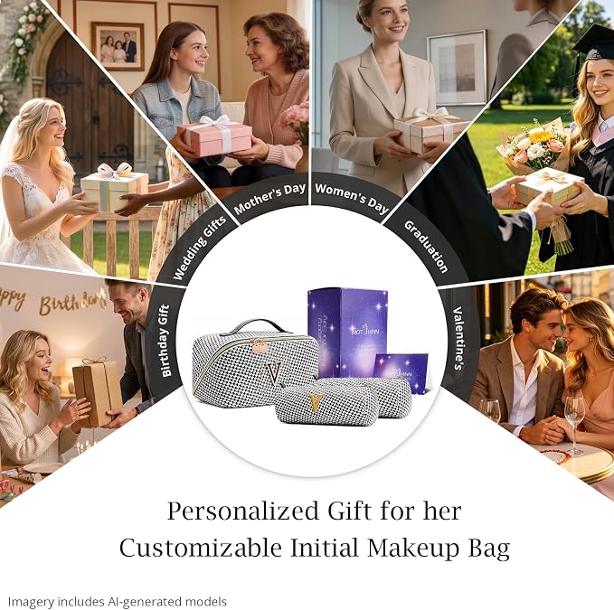 Personalized Gift Travel Makeup Bag: Initial Makeup Organizer Bag for Women | 3-in-1 Custom Make up Bag Set - Vegan Leather Travel Cosmetic Bag - Luxury Gift for Women – Birthday, Anniversary, Graduation - Image 7