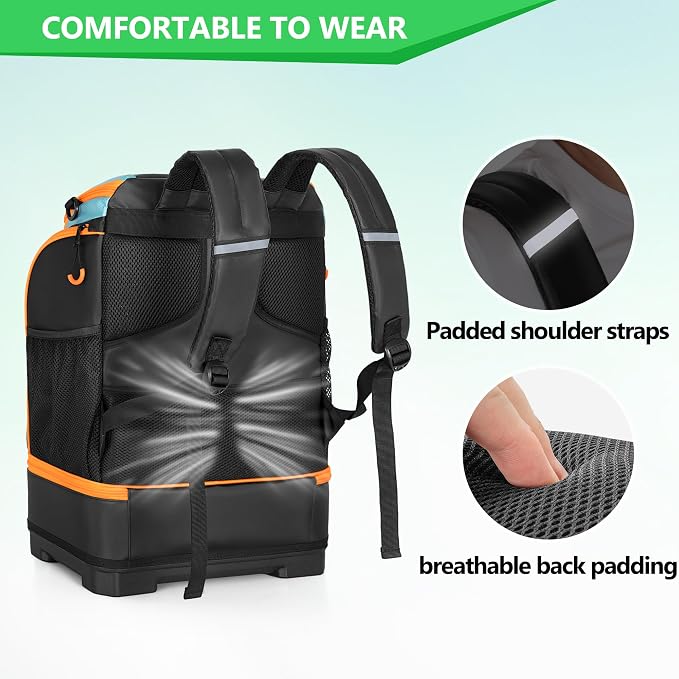 Smasrob 35L Swim Bag, Swim Backpack with Hard Shoe Compartment, Orange | 2 Insulated Sections, Multiple Pockets, for Boys and Girls - Image 5