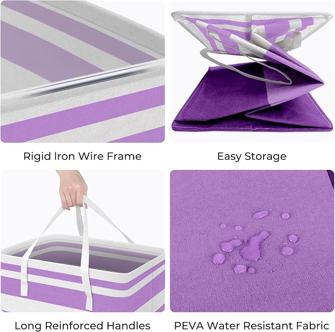 HomeHacks 2 Pack Large Laundry Baskets, Waterproof, Freestanding Laundry Hampers, Collapsible Clothes Hamper with Reinforced Handles in Laundry, College Dorm, Bathroom, Bedroom (Purple, 125Lx2) - Image 2