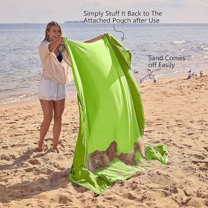 WEKAPO Beach Blanket Sandproof Waterproof, Extra Large Beach Mat, Oversized & Compact Sand Free, Quick Drying Beach Essentials for Vacation, Cruise, Picnic & Camping with Stakes - Image 5