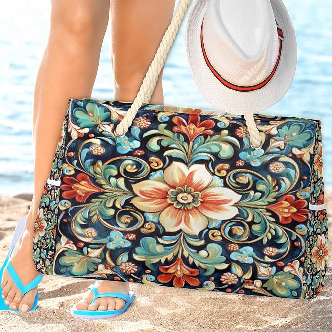 Large Beach Bag with Zipper Beach Bags for Women Water Resistant Swim Pool Bag - Image 2