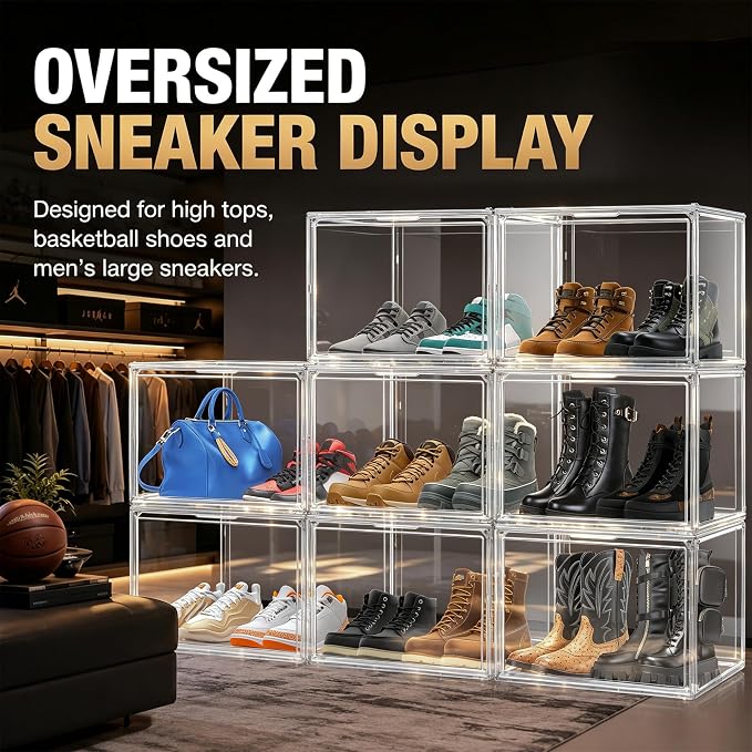 5 Pack XXX-Large Clear Acrylic Display Box, Wide Door, Boots & Handbags | 17.7 x 13 x 13 in oversized PET box for boots, bulky sneakers, handbags and larger closet items,display closet organization - Image 4