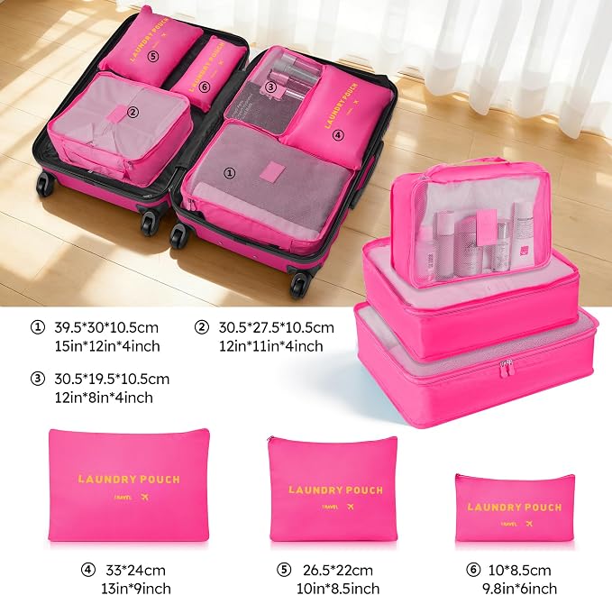 ABS Hardshell Suitcase 3 Piece Luggage Sets with Spinner Wheels with 6PC Packing Bags(20/24/28inch) - Image 6