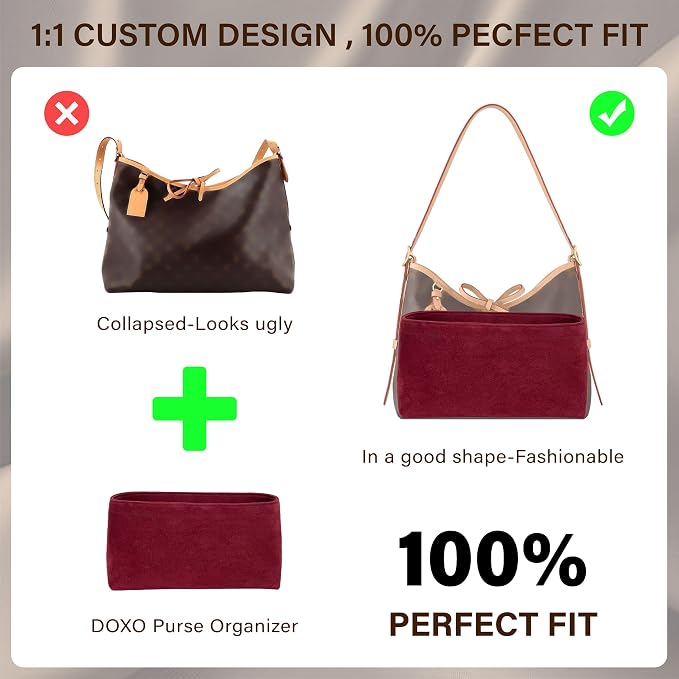 Doxo Velvet Purse Organizer Insert for LV Carryall MM, Carryall Bag Organizer Insert with Zipper Closure & YKK Zipper Pocket, Luxury Handbag Tote Lining Bag Shapers for Women (Burgundy, MM) - Image 4