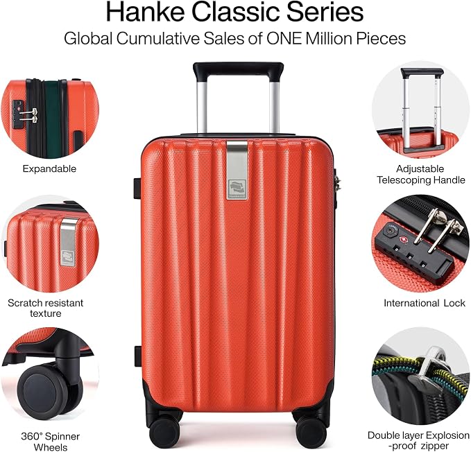 Hanke Expandable Hardshell Luggage Sets 3 piece Carry On Luggage with Wheels Suitcases Lightweight Checked Tsa Luggage Rolling Large Suitcase Travel Luggage Bag Woman Men 20/24/29 Inch(Orange) - Image 4