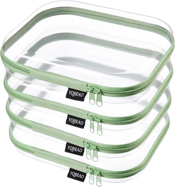 YQBRAO 4-Pack Clear Diaper Bag Organizer Pouches, 1.2mm Ultra-Thick PET Travel Pouches for Toiletries & Makeup, Rigid Self-Standing Bags with YKK Zippers, TSA Approved (Green) by Unknown