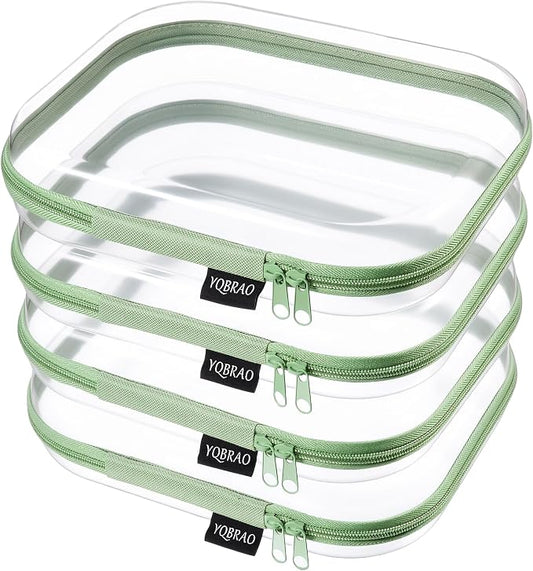 YQBRAO 4-Pack Clear Diaper Bag Organizer Pouches, 1.2mm Ultra-Thick PET Travel Pouches for Toiletries & Makeup, Rigid Self-Standing Bags with YKK Zippers, TSA Approved (Green) by Unknown