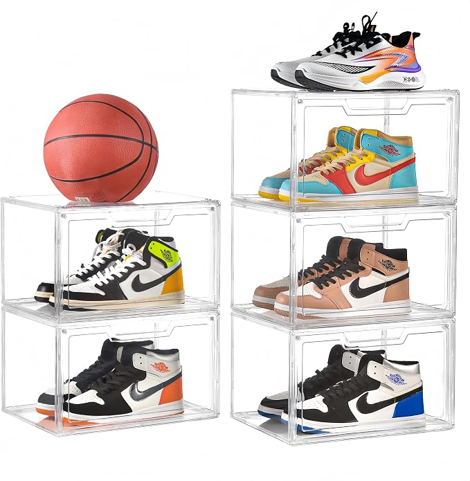 Magnetic Acrylic Clear Shoe Boxes – 360° Transparent Stackable Sneaker Storage & Organizer Box, Professional Shoe Display Case & Multipurpose Storage Bin for Closet (5pcs) by KOKOIN