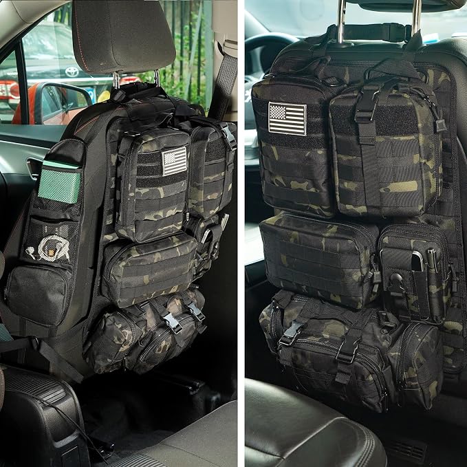 Tactical Car Seat Back Organizer,Tactical Molle Seat Back Organizer with 6 Detachable Molle Pouch,Universal Fits for Car Truck Jeep Vehicle by Unknown