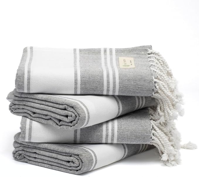 Salt Earth Cotton Turkish Beach Towel (Set of 4, 36"x72") - Soft, Quick Dry, Sand Resistant, Absorbent Towels for Bathroom, Home, Travel, Pool, Spa, Bath, Swim - Beach Towels Oversized (Alloy) by SaltEarth