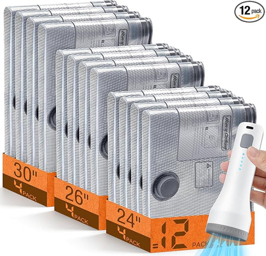 12 Pack Vacuum Storage Bags for Travel with Cordless Pump, Space Saver Bags for Clothes, Compression Packing Bags for Luggage, 12 Combo Size by lezecur