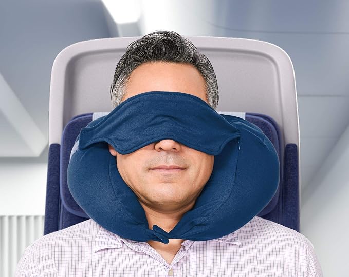 Yogibo Nap X Travel Neck Pillow for Sleeping Airplane, Car, Plane Traveling, Microbead Portable Comfy Head Rest and Neck Support with Attached Eye Mask, Blue - Image 4