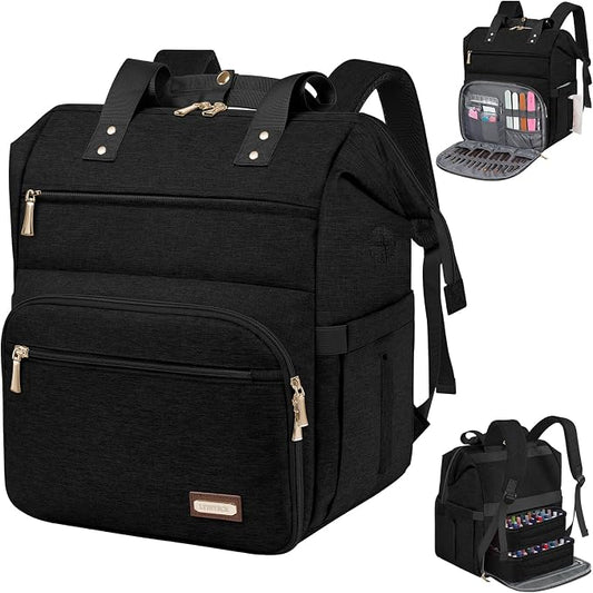 LTINVECK Nail Polish Organizer Case Backpack Holds 70 Bottles (15ml/0.5fl.oz)& Nail Lamp, 2 Layers Detachable Nail Kit Storage Case, Large Travel Nail Supplies Shoulder Bag for Manicure Tools (black) by LTINVECKBackpack