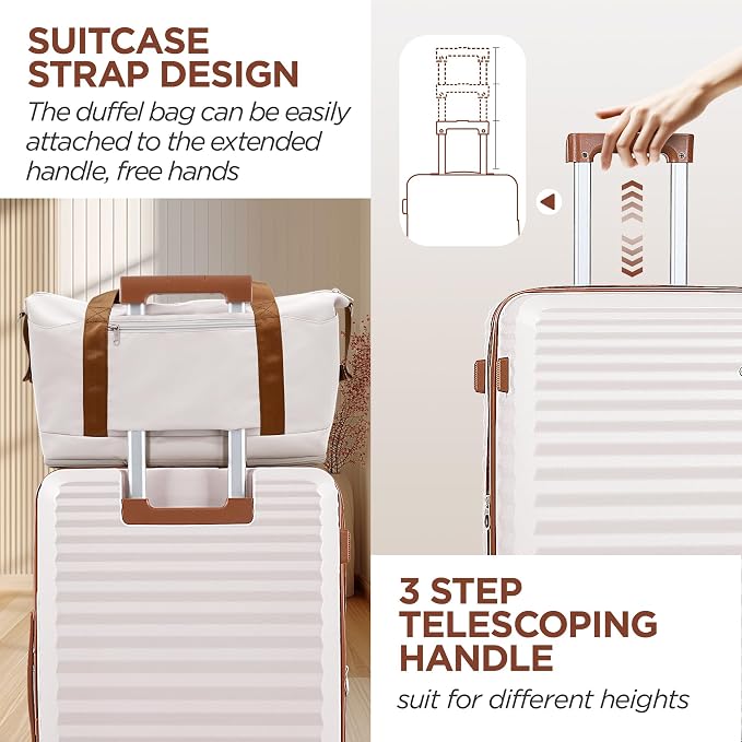 SHOWKOO Suitcase Hardside Expandable Luggage Set, Suitcase with Double Spinner Wheels TSA Lock 3 Piece Set Beige White (DB/TB/28in) - Image 5