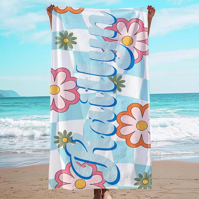 JML Personalized Beach Towel with Name, Custom Flower Beach Towel, Customized Microfiber Pool Towel, Quick Dry & Absorbent Swim Towel for Adult,Anniversary, Birthday, Summer Holiday,Vacation by JML