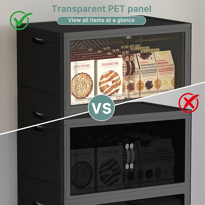 UAMFURI 896QT Lockable Plastic Storage Bins, 8 Pack Collapsible Cabinets | Stackable Organizer with Doors & Wheels, Foldable Containers for Bedroom, Dorm, Office & Garage Storage - Image 2