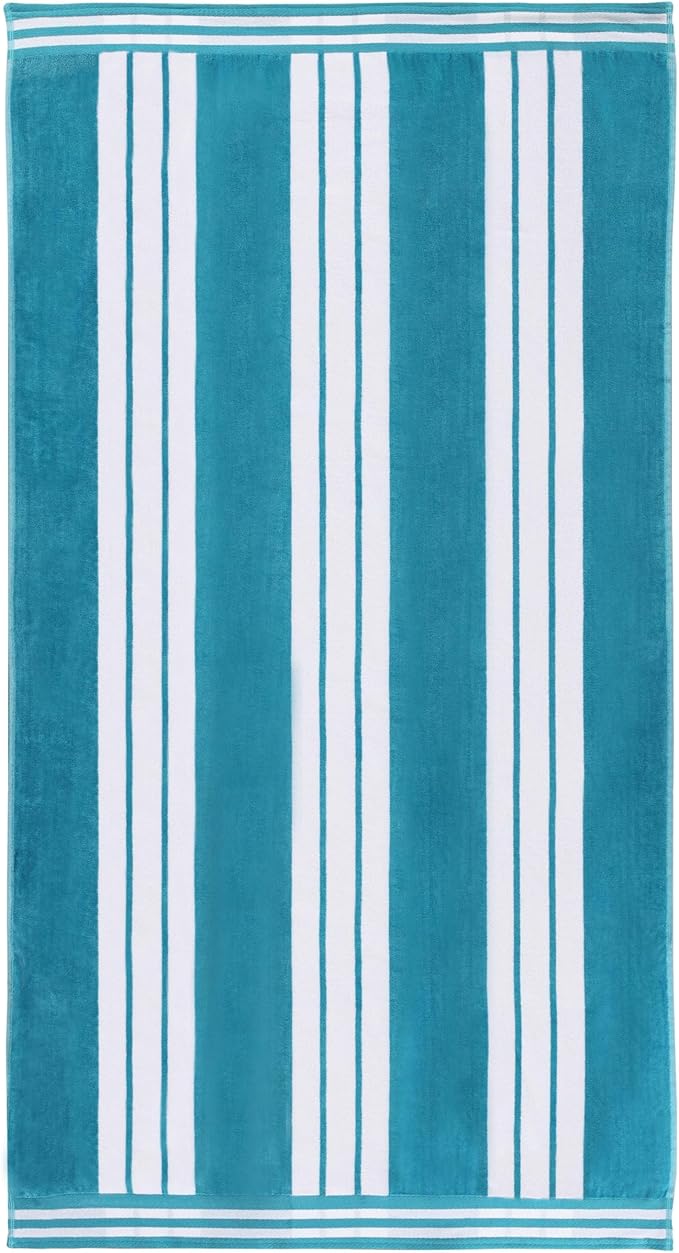Superior Cotton Cabana Striped Beach Towels, Colorful Towels for Adult, Kid, Pool, Swimming, Sand, Travel, Large Oversized, Absorbent, Fast Drying, Bath Basics, Cabana Collection, 1 Piece, Turquoise by SUPERIOR