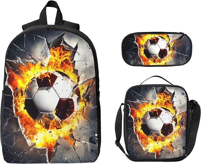 Soccer Kid Backpack Set with Lunch Bag & Pencil Case Large Capacity School Bag 17 Inch Bookbag for Boy Girl - Image 8