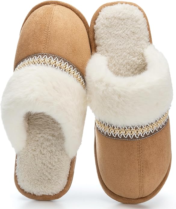 MAXTOP Womens Cozy Memory Foam Slippers Soft Warm Slip On Faux Fur House Slippers,Anti-Skid Rubber Sole,Creative Gifts for Women Mom Girlfriend