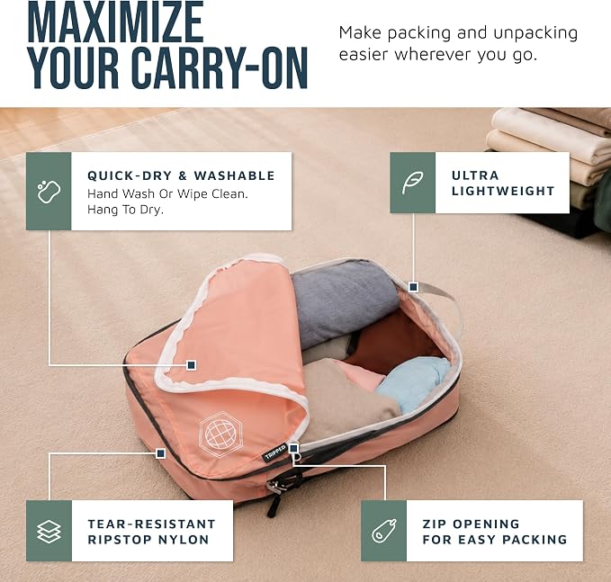 Compression Packing Cubes for Travel, 6-Piece Lightweight Packing Cubes Set for Carry-On Luggage & Backpacks – TRIPPED Travel Gear (Coral Bloom) - Image 3