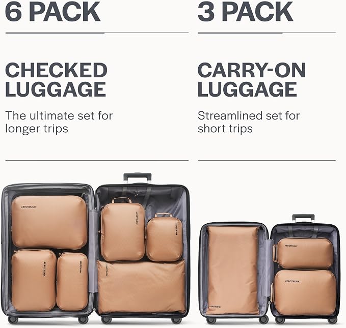 Aerotrunk Ultralight Compression Packing Cubes - Lightweight Travel Organizers for Suitcases and Luggage (6-Pack, Mocha) - Image 4